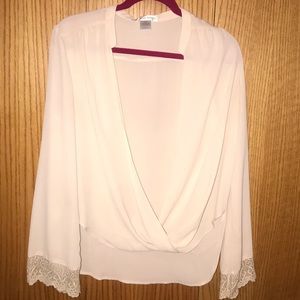 Long Sleeve Top with Swoop and Lace Cuffs